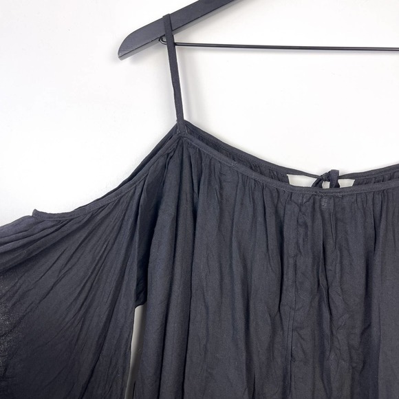 Lulus XS Cold Shoulder Batwing Chiffon Draped Top Blouse Black - Picture 7 of 9